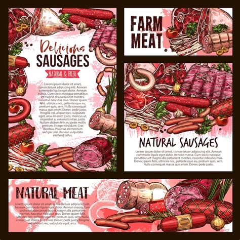 Premium Vector Vector Sketch Meat Farm Sausages Product Posters