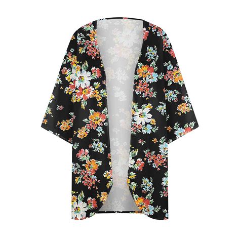 Dyegold Kimonos For Women Boho Floral Print Lightweight Cardigans 34 Sleeve Open Front Summer