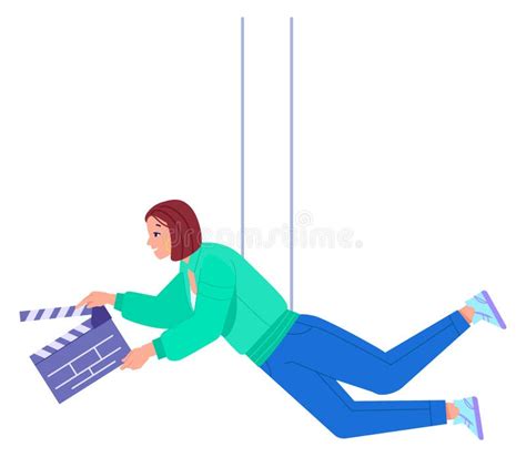 Cinema Filming Start Sign From Clapboard Worker Character Stock