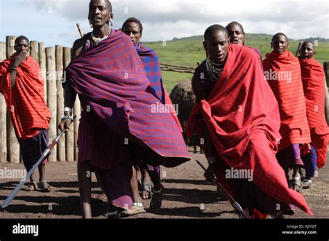 Welcome Dance By Masai Warriors At A Settlement On The Rim Of The