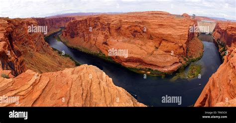 View From Glen Canyon Dam Overlook To Colorado River Bend USA Arizona