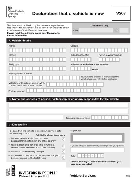 Declaration That A Vehicle Is New V267 Pdf Vehicles Automotive Industry