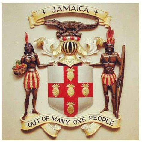 Out Of Many One People Jamaica History Jamaica Coat Of Arms