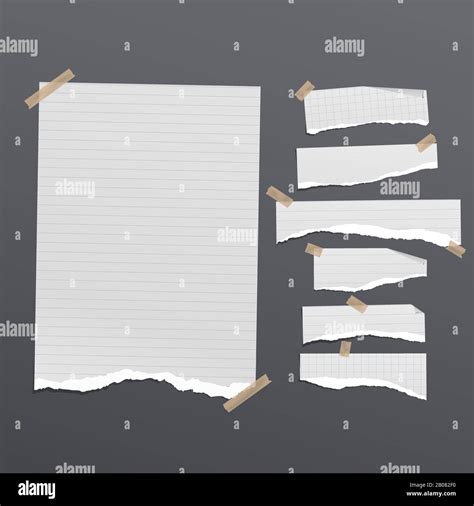 Set Of Torn White Lined Squared Note Notebook Paper Strips And Pieces