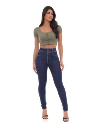 Calça Jeans Skinny Hot Feminina Cintura Alta Cós Largo Elastico 22712 Escura Consciência