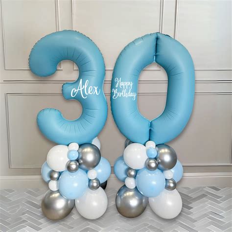 luxe blue birthday balloon stack milestone birthdays balloon vibes