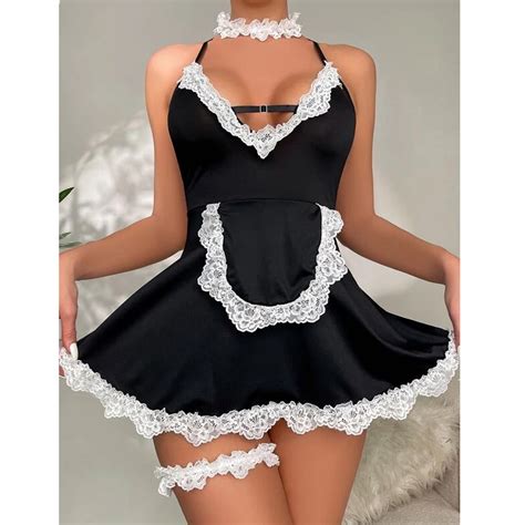 TUWABEII Women S Lace Lingerie Sets Maid Outfit Cosplay Lingerie Cami