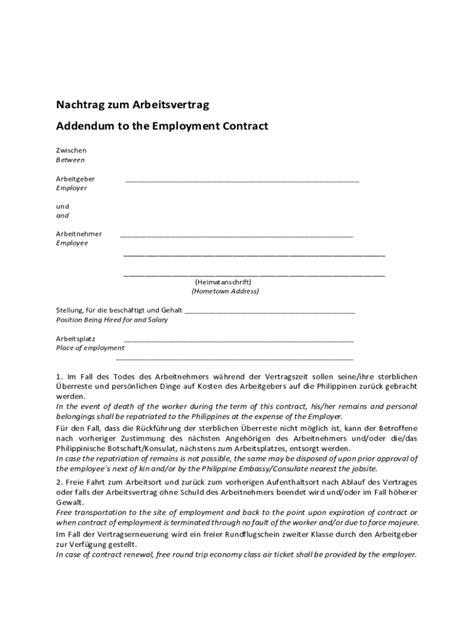 Ausfüllbar Online Addendum to the Employment Contract Fax Email