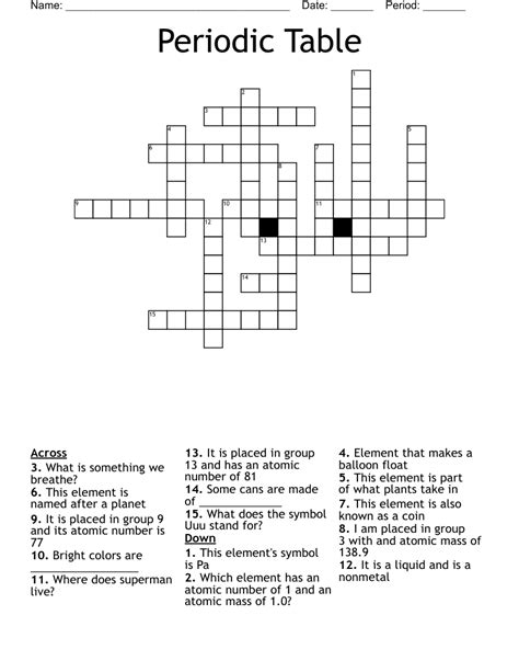 Periodic Table Crossword Wordmint
