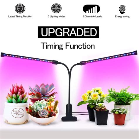 Plant Growth Timing Function Auto Off Dual Head Grow Light 36led 3 Working Modes 5 Dimmable