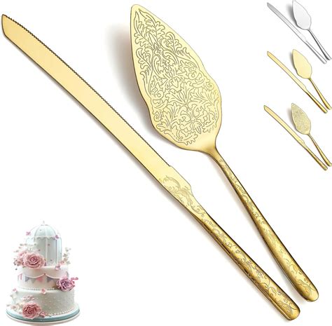 Evanda Gold Wedding Cake Knife And Server Set 2 Pieces Titanium Gold Plating With Unique