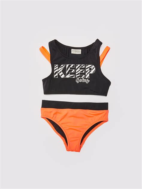 Neon Mercan Esnek Kumaştan Baskılı Kız Çocuk Bikini S28610Z4 QK7 LCW