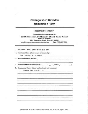 Fillable Online System Nevada Distinguished Nevadan Nomination Form