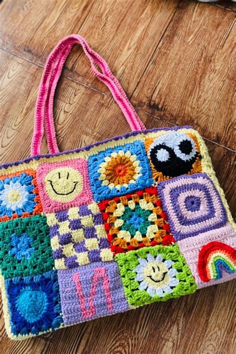 Y2K Crochet Yin Yang Shoulder Bag 90s Handmade Tote Teacher Etsy