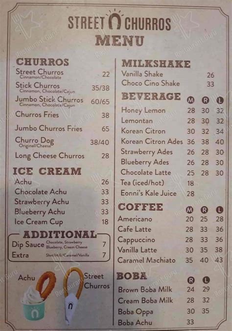 Menu At Street Churros Desserts Jakarta Rukan Artha Gading Niaga