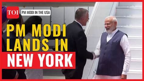 Pm Modi Lands In New York Receives Warm Welcome As Crucial State Visit