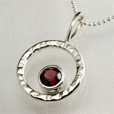 Red Garnet In Sterling Silver Hammered Circle Pendant 8mm Etsy With