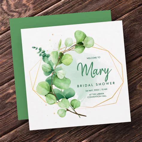 Green And Gold Eucalyptus Greenery Bridal Shower Invitation Zazzle