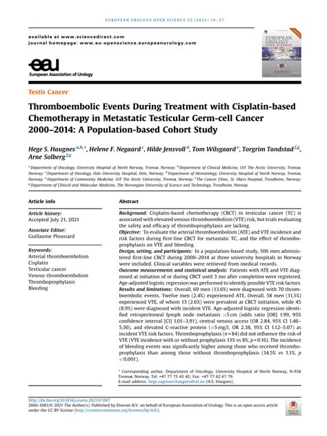 Pdf Thromboembolic Events During Treatment With Cisplatin Based