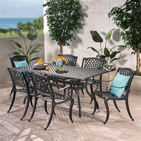 Cayman 7pc Cast Aluminum Patio Dining Set Black Christopher Knight