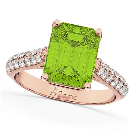 Emerald Cut Peridot And Diamond Ring 14k Rose Gold 5 54ct Ad2649