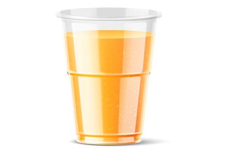 Plastic Cup With Orange Juice In Realistic Style