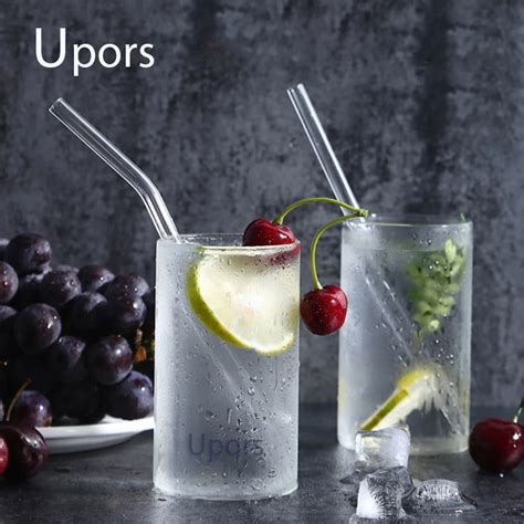 Upors 200pcsset Glass Straw 20cm8mm Reusable Glass Straws Smoothie Clear Straight Drinking