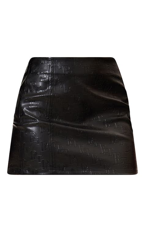 Plt Black Embossed Faux Leather Mini Skirt Prettylittlething Usa