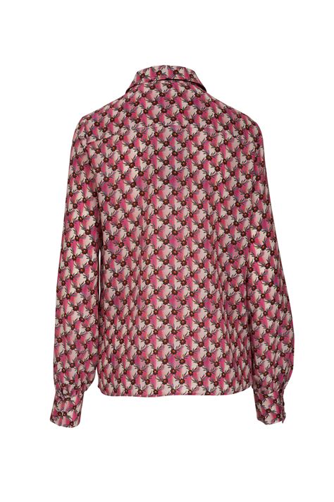 Etro Pink Floral Print Silk Crêpe De Chine Blouse