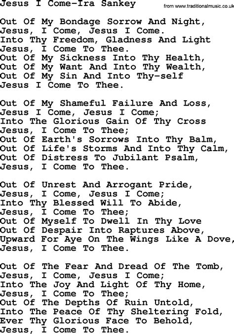 Jesus I Come Ira Sankeytxt By Ira Sankey Christian Hymn Lyrics