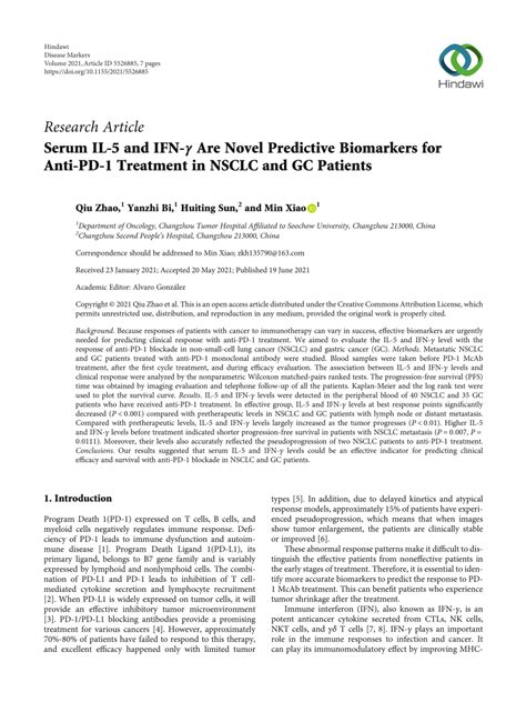 PDF Serum IL 5 and IFN γ Are Novel Predictive Biomarkers for Anti PD