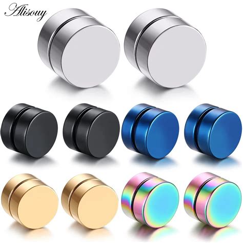 Alisouy 2pcs Punk Mens Strong Magnet Magnetic Ear Stud Set Non Piercing