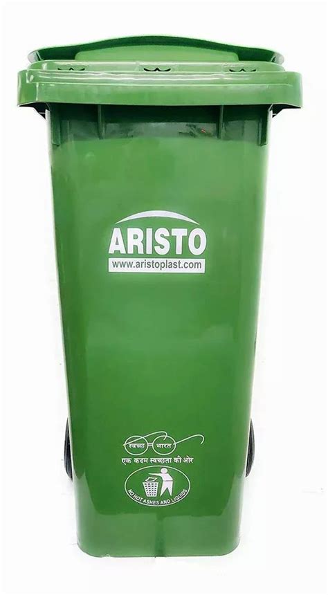 Aristo L Green Plastic Dustbin With Wheel Wheeled Trash Can