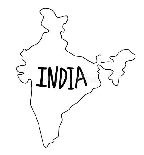 Black Contour Map of India with Hand Drawn Lettering with Name of State. Simple Black Stroke ...