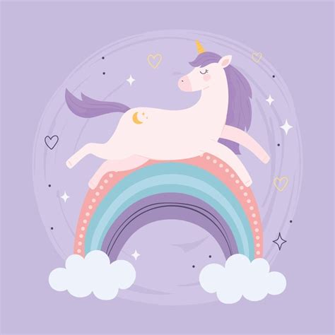 Licorne Sur Arc En Ciel Vecteur Premium