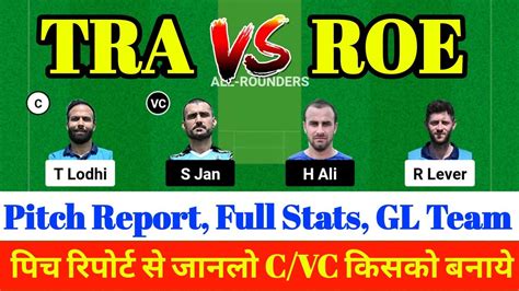 TRA Vs ROE Dream11 Prediction TRA Vs ROE Dream11 Match Prediction