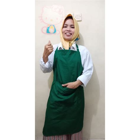 Jual Apron Celemek Polos Dewasa Unisex Bahan Drill Berkualitas Hijau