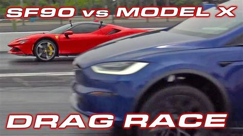 Watch Ferrari Sf Stradale Drag Race Tesla Model X Plaid