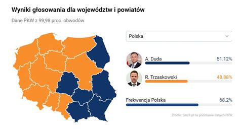 Wyniki Wybor W Prezydenckich Jak G Osowano W Wojew Dztwach Mapa