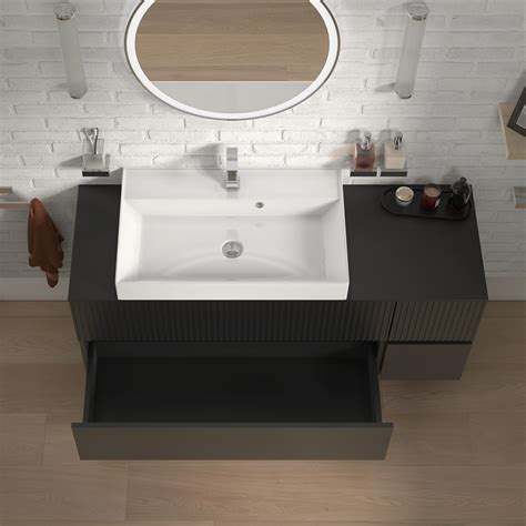 Jasmine 1300mm Black Wall Hung Vanity Unit With White Sink And Side Unit