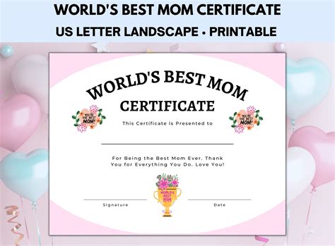 Best Mom Certificate, World's Best Mom, Best Mom Ever Award Certificate ...