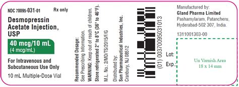 Dailymed Desmopressin Acetate Injection Solution