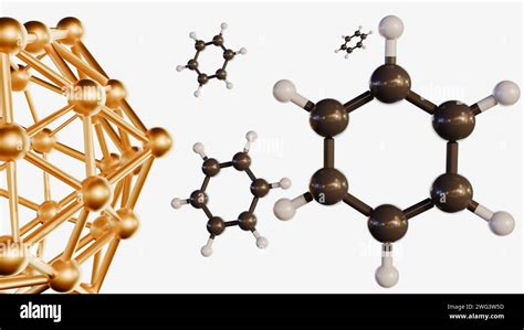 3d Rendering Of Benzene Molecules Conjugated Gold Au Nanoparticles