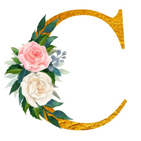 Alphabet C White Transparent Floral Alphabet Design C With Elements