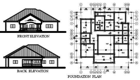 4 Bhk House Foundation Plan And Elevation Design Dwg File
