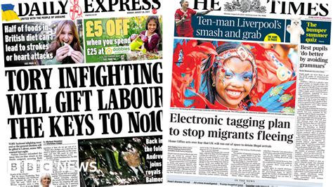 Newspaper Headlines Tory Infighting Warning And Migrant Tagging Plans