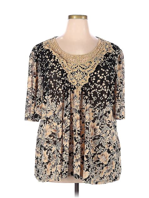 Suzanne Betro Floral Tan Gold Short Sleeve Top Size 4X Plus 72 Off