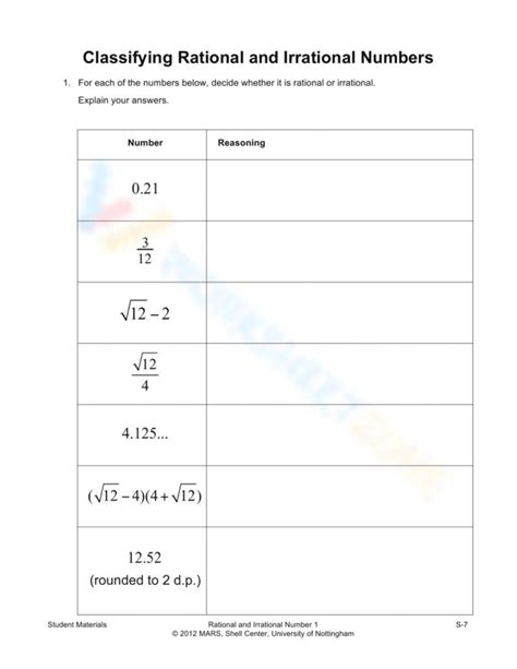 Free Printable Rational And Irrational Numbers Worksheets Worksheets Library