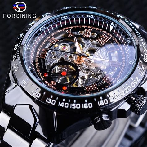 Forsining Sport Racing Speed Design Nero Steampunk Orologi Lancette