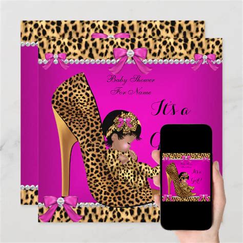 Baby Shower Baby Cute Girl Leopard Hot Pink Shoe C Invitation Zazzle